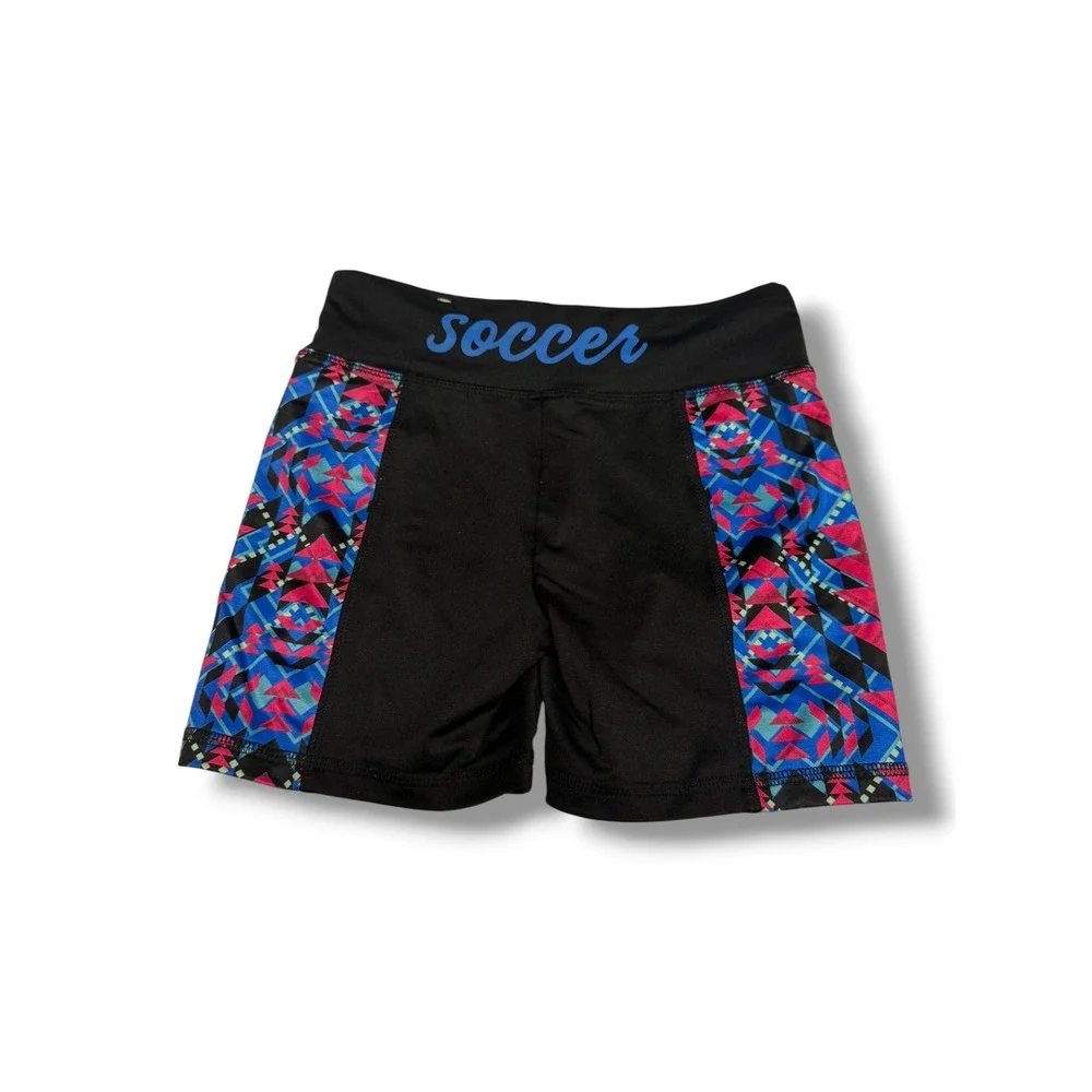 Justice‎ Girls Soccer Compression Shorts Black Geometric Athletic Activewear 10